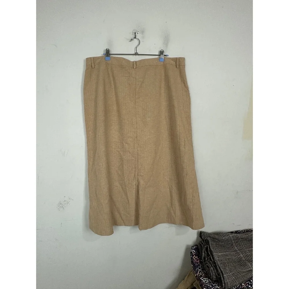 LL Bean Classic Fit Straight Skirt Tan Herringbone Cotton Midi 18 Reg 270947
